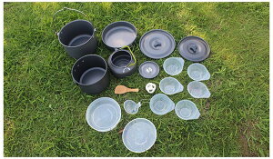 ファミリークッカーセット 18点クッキングセット 台鍋 中鍋 フライパン 鍋蓋2点 ケトル カップ 皿 しゃもじ お玉 ブラシ ケース 送料無料通販格安セール情報 楽天 通販