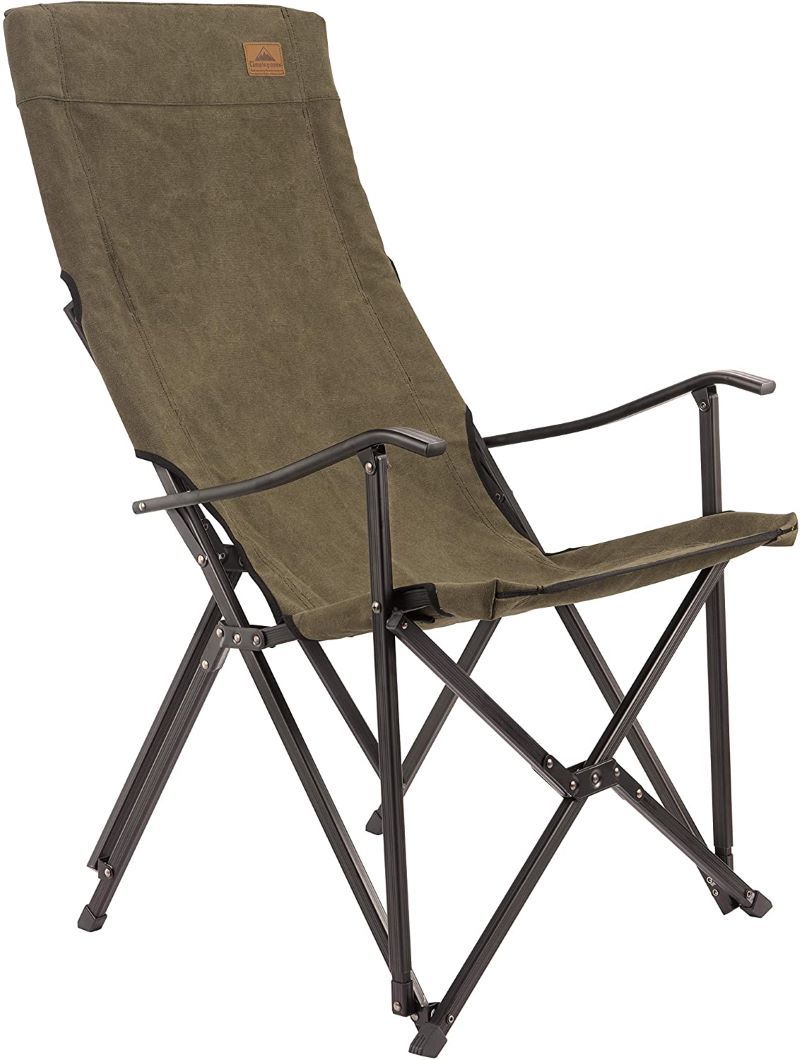 ★キャンピングムーン★CAMPING MOON★ハイバックコットンチェア★アウトドア アームチェア★焚き火チェア★折畳チェア★リラックスチェア★カーキ★