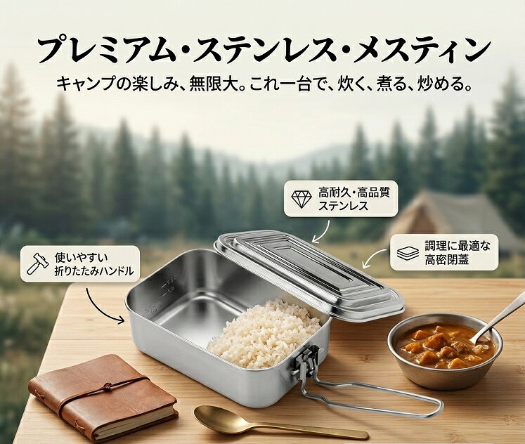 GENERIC OUTDOOR ステンレス メステイン セット 収納ケース付き アウトドア キャンプ ソロキャンプ 調理器具 メスティン 炊飯 直火 ふた ハンドル ケース 飯盒 ソロ バーナー 軽量 コンパクト 折りたたみ ハンドル キャンプ用品 アルマイト加工 送料無料 SALE dominosurfandcamp-10007350 ドミノサーフアンドキャンプ サンプル画像3
