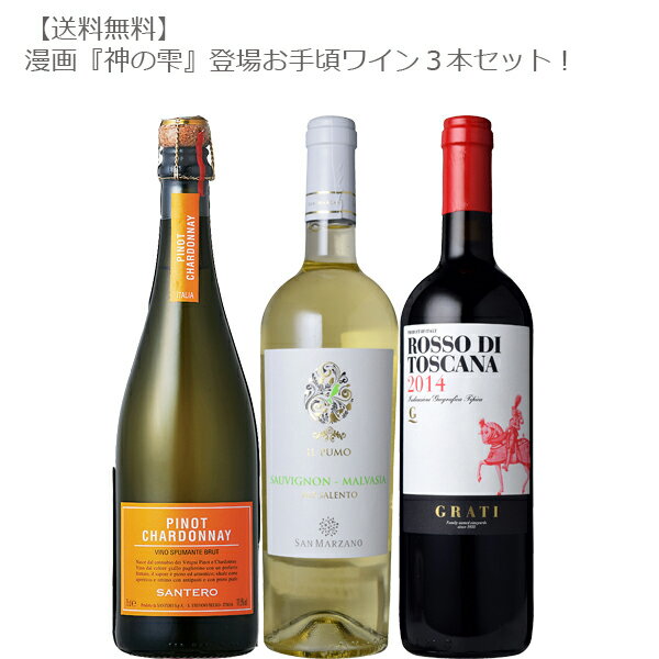 [送料無料] 神の雫 登場 人気 お手頃 ワイン 3本セット！750ml×3本セット！[ワインセット イタリア 赤ワイン 白ワイン スパークリング ミディアム 辛口 漫画 神の雫]