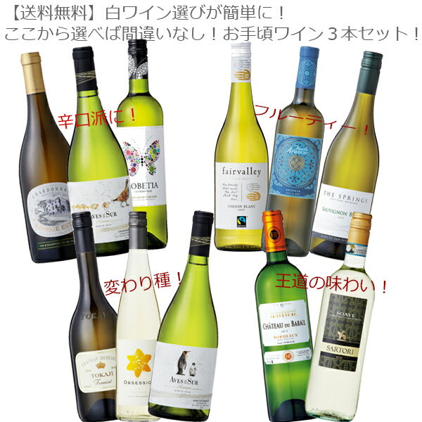 お手頃白ワイン3本セット！【ワインセット 白ワイン 間違いなし 辛口 フルーティー 変わり種 王道 】【..
