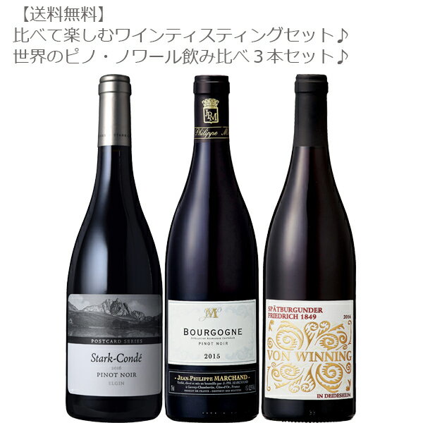 【送料無料】比べて楽しむテイスティングセット♪世界のエレガント ピノ・ノワール 飲み比べ3本セット！【ワインセット フランス ドイツ 赤ワイン エレガント ワンランク上 パーティー ギフト 最適】※急な銘柄、ヴィンテージ変更の場合がございます。