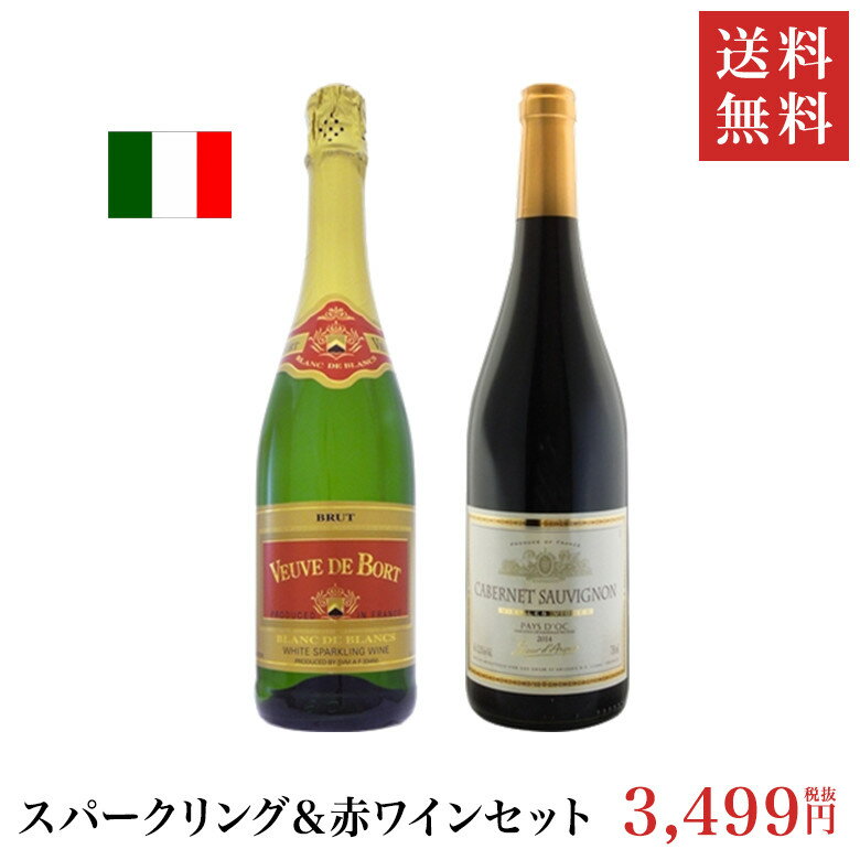 ■セット内容■ ●商品名：ヴーヴ　ド　ボール ブリュット　レッド　ラベル 欧文：VEUVE DE BORT BRUT RED LABEL 年号：NV 色：白泡 容量：750 甘辛：辛口 ボディ：2 品種：セミヨン・ユニブラン・ミュスカデル クラス：ヴァンムスー 国名：フランス 地域：　 ＜商品説明＞：軽やかで爽やかな飲み心地は、どんな料理にも相性抜群。気軽に楽しみたい時にピッタリのスパークリングワイン。 ●商品名：シュール　ダルク カベルネソーヴィニヨン　VV 欧文：SIEUR D’ARQUES CABERNET SAUVIGNON VIEILLES VIGNES 年号：2016 色：赤 容量：750 甘辛：辛口 ボディ：3 品種：カベルネソーヴィニヨン クラス：IGPペイドック 国名：フランス 地域：ラングドック　ルーシヨン ＜商品説明＞：南仏のカベルネらしからぬ上品でバランスの良い赤。料理に合わせやすく飲み飽きしないタイプ。