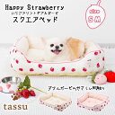 スクエアベッド いちごプリントダブルガーゼ ペットベッド tassu タッス Happy Strawberry イチゴ 苺 ガーゼ パイル 犬 いぬ イヌ 猫 ネコ ねこ ペット ペット用 ベッド インテリア お洒落 可愛い S M 小型犬 中型犬 168-6175 168-6176