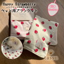 ペット用 ブランケット 70×50cm いちごプリントダブルガーゼ ペットマット tassu タッス Happy Strawberry イチゴ 苺 ガーゼ パイル 犬 いぬ イヌ 猫 ネコ ねこ ペット ペット用 毛布 インテリア お洒落 可愛い 168-6177