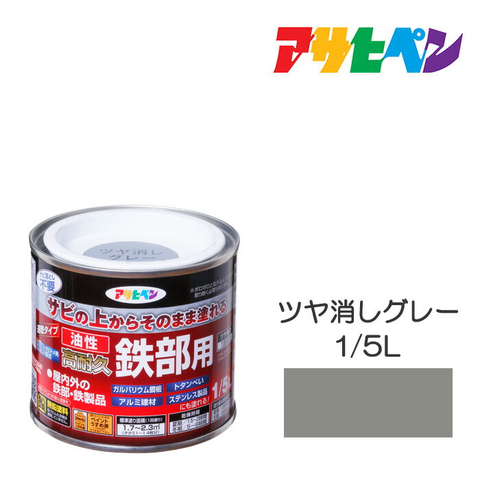 油性高耐久鉄部用1/5Lツヤ消しグレー油性塗料ペンキ