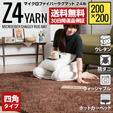 ラグ シャギーラグ 送料無料 rug 200×200 マイクロファイバーシャギー 北欧 Z4糸 ラグマット シャギー 滑り止め カーペット グリーン 洗える ホットカーペット 冬用 夏用