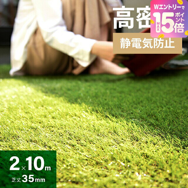 [裏技でP15倍] リアル 人工芝 モダンデコ 高密度 静電気抑制タイプ 2m×10m 芝丈35mm U字ピン46本付 送料無料 芝生 ロール ベランダ ガーデニング DIY ピン