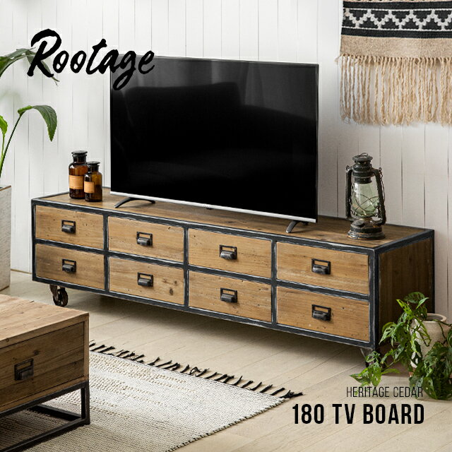 【50%オフ★9/4 20時から】 テレビ台 ローボード 完成品 天然木 無垢材 テレビボード 180cm キャスター付き 収納付き TVボード TV台 アイアン 40インチ 40型 50インチ 50型 おしゃれ ヴィンテージ ビンテージ アンティーク Rootage ルーテージ 新生活のサムネイル