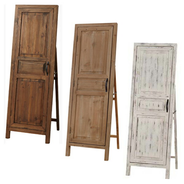 扉付 スタンドミラー (WH/BR/LBR) ミラー フック・トレー付 姿見 ミラー 全身鏡 かがみ 自立式 ホワイト ブラウン ライトブラウン ビン..