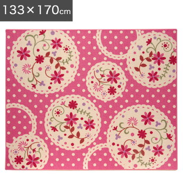 【送料無料】デスクカーペット 133×170cm (PK/RD) 花柄 ドット デスクマット カーペット マット ラグ ルームマット フロアラグ 子供部屋 キッズルーム 子ども部屋 女の子 柄 花 レース チャーム ピンク レッド イラスト かわいい モチーフ ラブリー 毛足短い 不織布 ループ