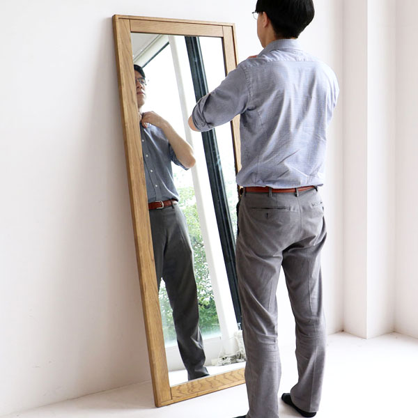 ミラー 全身鏡 鏡 姿見 大型ミラー 角型 立掛け式/壁掛け式 北欧/レトロ/シンプル/モダン/ナチュラル/ビンテージ/ヴィンテージ/カフェ風 木製フレーム 木枠 大きい 幅62cm 奥行き3cm 高さ170cm おしゃれ 天然木