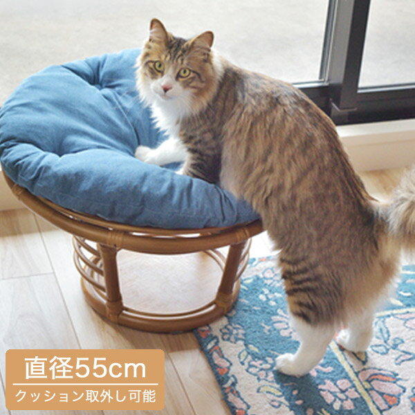 ペット用ベッド クッション付き ペットスツール キャットベッド ドッグベッド 犬用 猫用 ペットベット スツール 椅子 いす 屋内 ミニスツール ゆったり ラタン 籐 おしゃれ かわいい シンプル 北欧 ナチュラル アジアン 直径55cm 高さ35cm