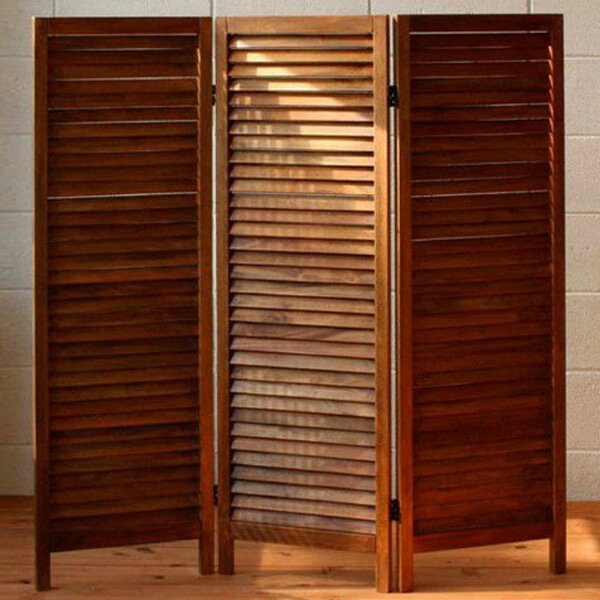 3連 パーティション スクリーン 衝立 突っ張り 仕切り 間仕切り パーティション 木製 天然木 ウッド マホガニー ブラウン 茶色 オイル仕上げ レトロ/モダン/ナチュラル/北欧/カリフォルニア/西海岸のサムネイル