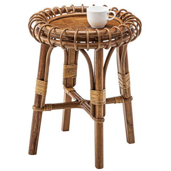 サイドテーブル ラタン 丸テーブル ミニテーブル ナイトテーブル 花台 プランターベース 茶色 おしゃれ..