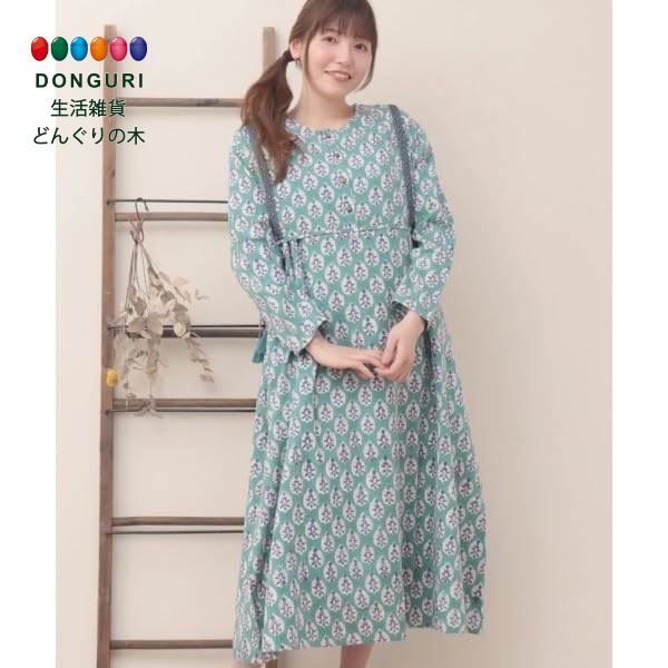 【200円クーポン】 トモコーポレーション Shanti Shanti ブロックプリントワンピース WEB限定 グリーン FREE <トモコーポレーション プレ...