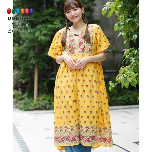 【200円クーポン】 トモコーポレーション Shanti Shanti レトロフラワー柄ワンピース WEB限定 イエロー FREE <トモコーポレーション プレ...