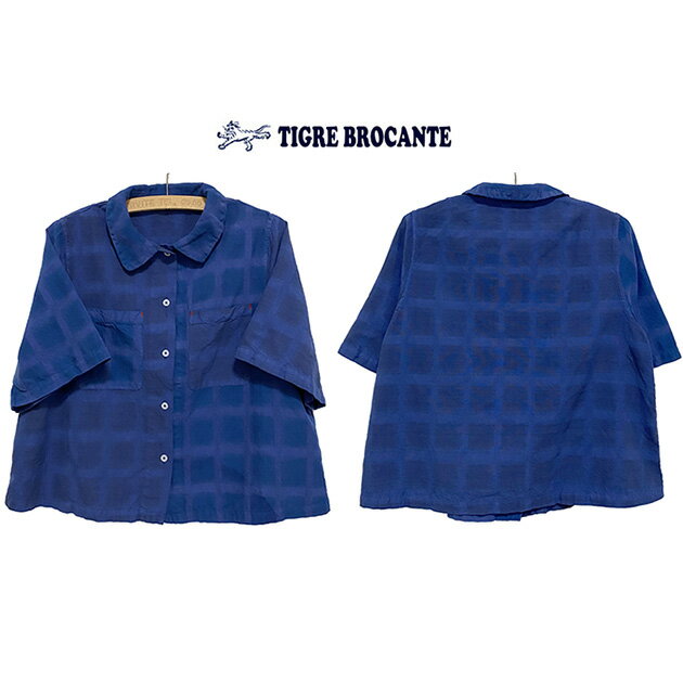 TIGRE BROCANTE ティグルブロカンテLattice ikat MIX ホルンポケットシャツカラー：ブルーサイズ：Ladies F(one size)本品はポイント＋2倍です！