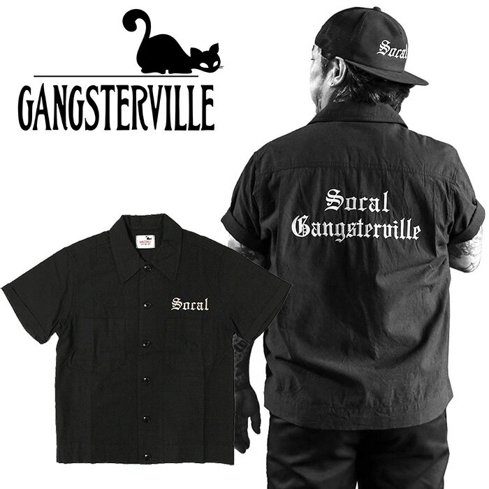 GANGSTERVILLE/ギャングスタービル by GLADHAND - SOCAL - S/S SLICK SHIRTS - ロゴ刺繍半袖シャンブレーシャツ正規取扱品本品はポイント＋9倍です！