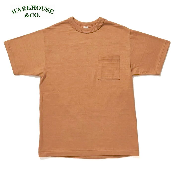 WAREHOUSE & CO.（ウェアハウス）Lot 4601 ポケットTローゲージ編無地ポケット付半袖TシャツCOLOUR:DARK SALMON