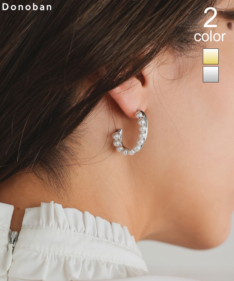 【セール特別価格!2530円→1645円】両耳用 大振り フープピアス ゴールド シルバー アクセ 卒業式 入学式 パールコンビピアス 韓国ファッション 小物 ...