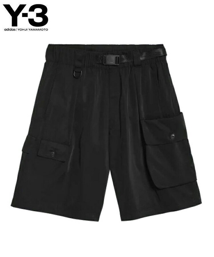 Y-3 ワイスリー メンズ ショーツ NYL TWILL SHORT IN8755 ブラック ボトムス ナイロン ロゴ ユニセックス yohji yamamoto ミニマル ハーフパンツ バックルベルト 新作