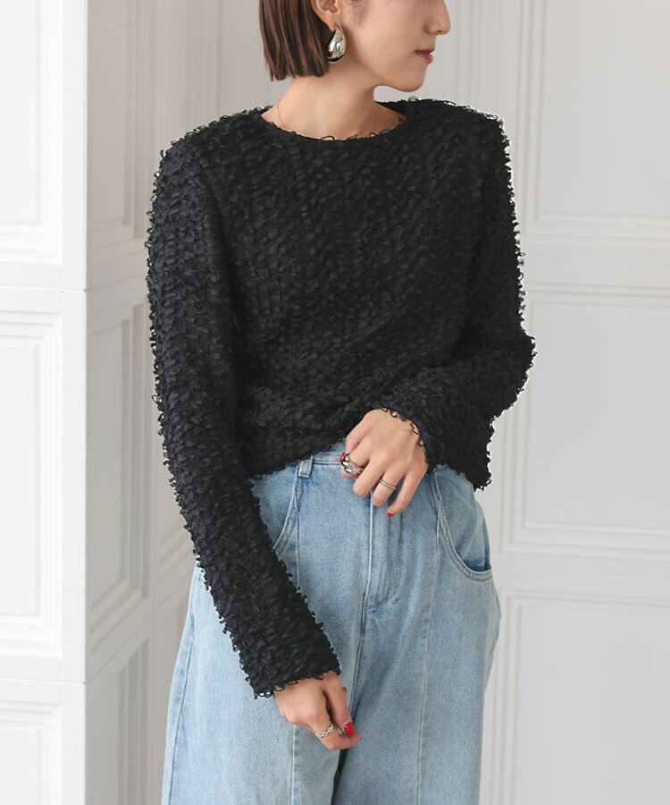 【クーポン利用で4620円！】トップス レディース カットソー プルオーバー ブラウス カットソー ロンt ニットソー ニット 長袖 リボン レース ストレッチ 肩パッド フリンジ Donoban 秋服 冬服 体型カバー ゆったり 着痩せ 大人 ドノバンのサムネイル