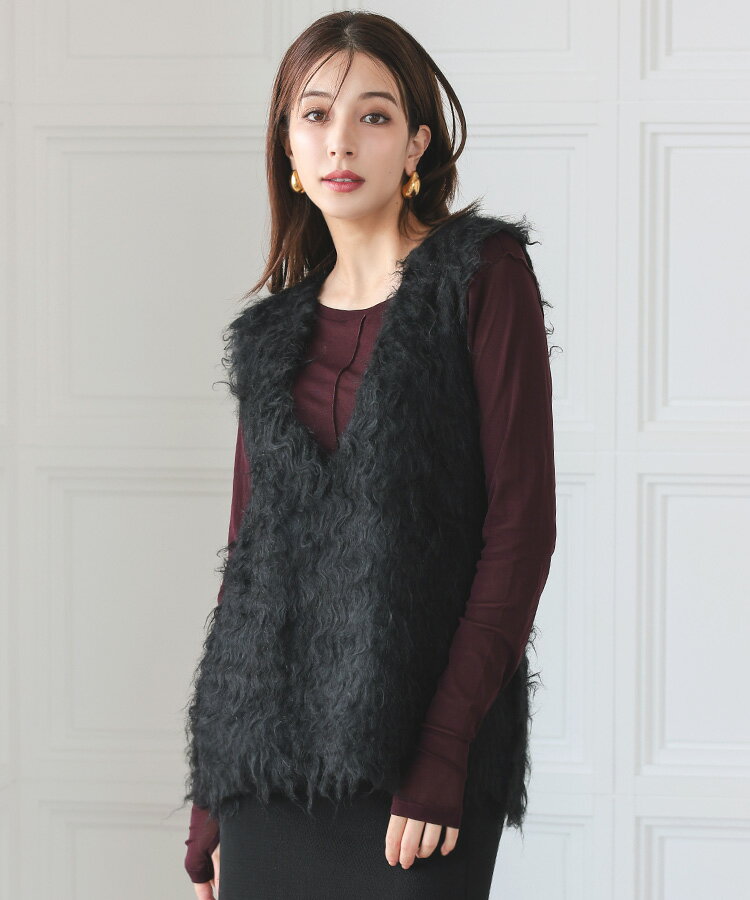 【スーパーSALE限定！クーポン利用で2673円】ベスト レディース トップス ニット 深 vネック シャギー ニットベスト ノースリーブ プルオーバー モコモコ 重ね着 レイヤード 袖なし 薄手 柔らかい Donoban 秋冬 大人 無地 暖かい 体型カバー ドノバンのサムネイル