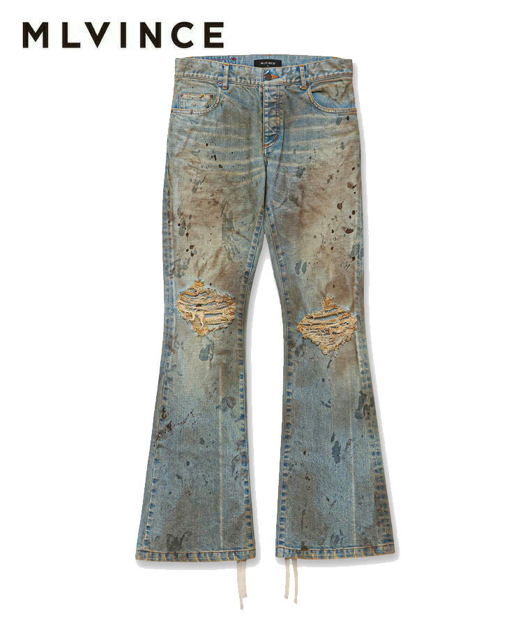 楽天DONOBAN（ドノバン）MLVINCE メルヴィンス メンズ パンツ DISTRESSED FLARE JEANS フェードインディゴ DFJ17IN ボトムス デニム ダメージ リペア フレア ストレッチ ドローコード ユニセックス レディース