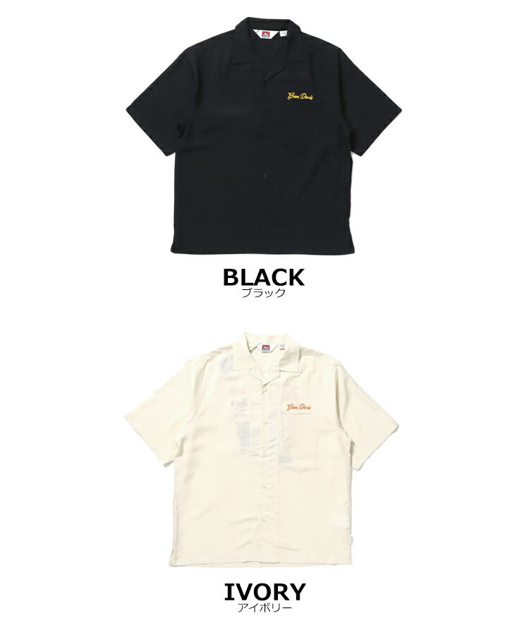 BEN DAVIS ベン デイビス メンズ シャツ JUKEBOX O/C SHIRT ブラック アイボリー 25580033 カジュアル オープンカラーシャツ 刺繍 グラフィック 半袖 ルード