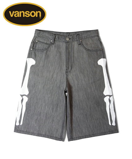VANSON バンソン メンズ ショーツ SKELTON BONES DENIM SHORTS ブラック RZV-2506 ボトムス ボーン デニムショーツ ハーフパンツ ビンテージ アメカジ ロック ストリート バイカー トレンド VANSON バンソン メンズ ショーツ SKELTON BONES DENIM SHORTS ブラック RZV-2506 ボトムス ボーン デニムショーツ ハーフパンツ ビンテージ アメカジ ロック ストリート バイカー トレンド