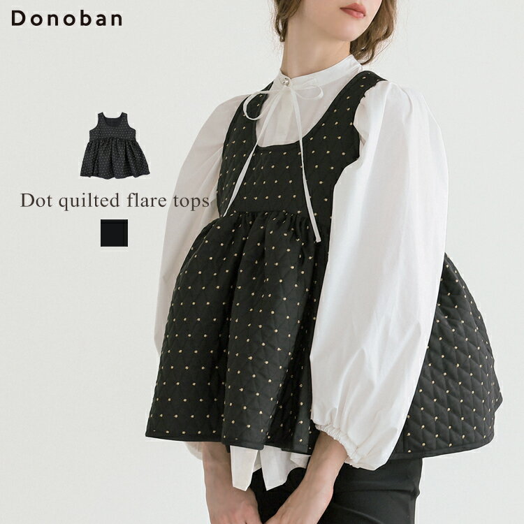 トップス レディース ブラウス チュニック ドット キルティング フレア ノースリーブ ペプラム 刺繍 Donoban 秋服 冬服 体型カバー ゆったり あったかい 30代 40代 50代 フォーマル オケージョン オフィス ドノバンのサムネイル