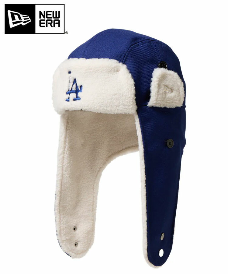 NEW ERA ニューエラ キャップ 帽子 フライトキャップ TRAPPER トラッパー 耳当て 耳付き ボア ファー ウール 無地 刺繍 防寒 メンズ レディース 国内正規品 シンプル ベーシック ロサンゼルス ドジャース ダークロイヤル