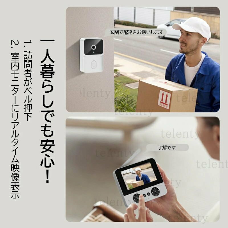通話 ワイヤレス ドアホン カメラ付き 工事不要 交換 ドアホン 玄関 感知インター...