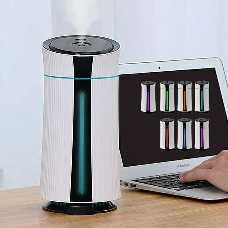 静音 1100ml ホワイト 小型 かわいい おしゃれ USB給電 スチーム式 超音波式 卓上加湿器 大容量 7色LEDライト付き