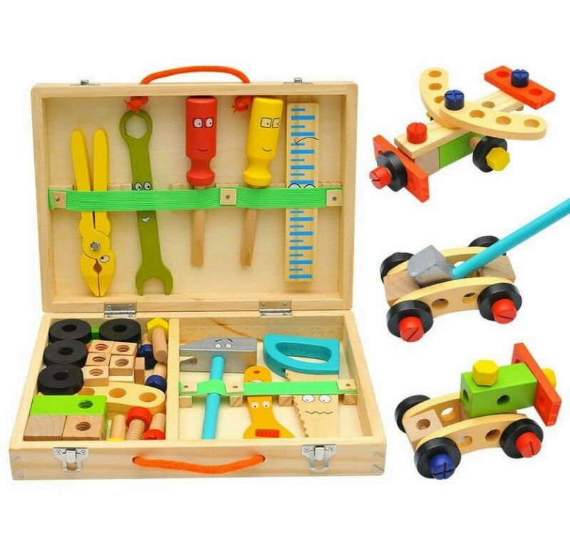 子どもに人気な大工さんセット 男の子のおもちゃ 知育玩具 キッズツールキット 工具セット 早期学習玩具 子供用 木製ツールボッ