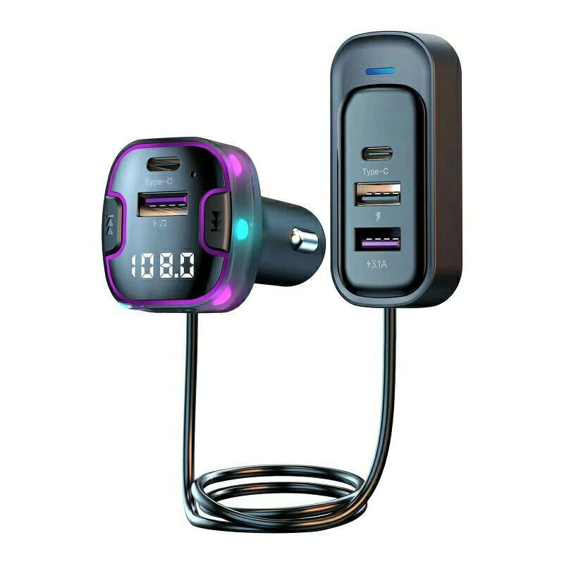 電圧測定 LEDデジタル表示 車載充電器 QC3.0急速充電 USBメモリ対応 FMトランスミッター 12V-24V車対応 ハンズフリー通話 5ポー