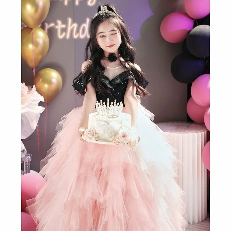女児ドレス キラキラドレス ギフト 誕生日 子供ドレス 110~160cm チュール 演奏会ドレス 女の子ドレス ピンク プレゼント 可愛い