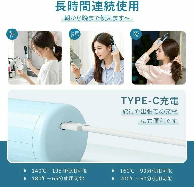 コードレス コンパクト 200g小型軽量 静電気防止 急速加熱 マイナスイオン Type-C...