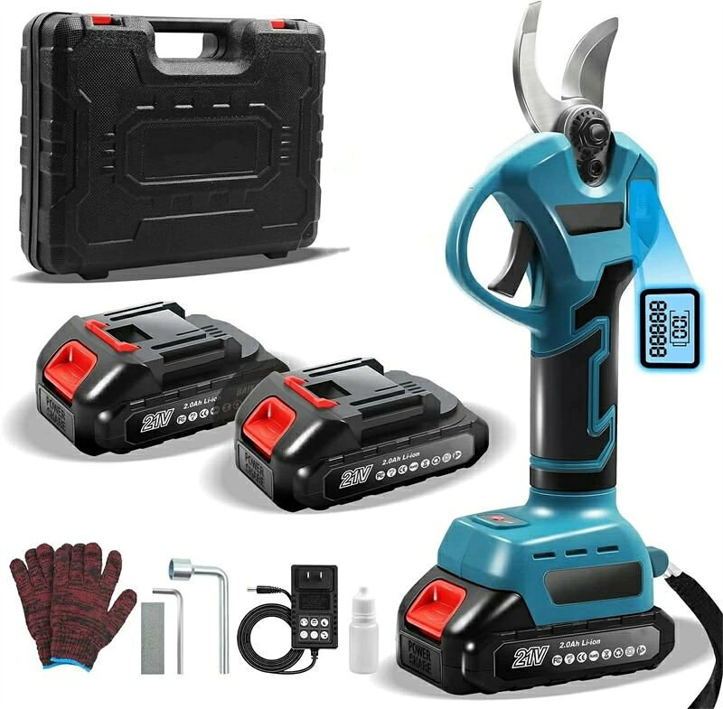 【翌日発送電池2個＋充電器1個】【 SALE】充電式剪定ばさみ 電動剪定バサミ 電動剪定鋏 ブラシレスモーター 切断径30mm コードレス 21V 電動剪定ハサミ 軽量プロ 電動枝切りはさみ 2.0Ah大容量バッテリー2個付き 残量表示LEDディスプレー 開き角度調整可能 収納ケース