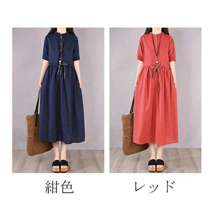どんすずのワンピース シャツワンピース レディース ロングワンピース 長袖 春 無地 ロングシャツ リネン 綿麻 体型カバー ゆったり 通気性 大きいサイズ 夏 大人 送料無料｜アングル2