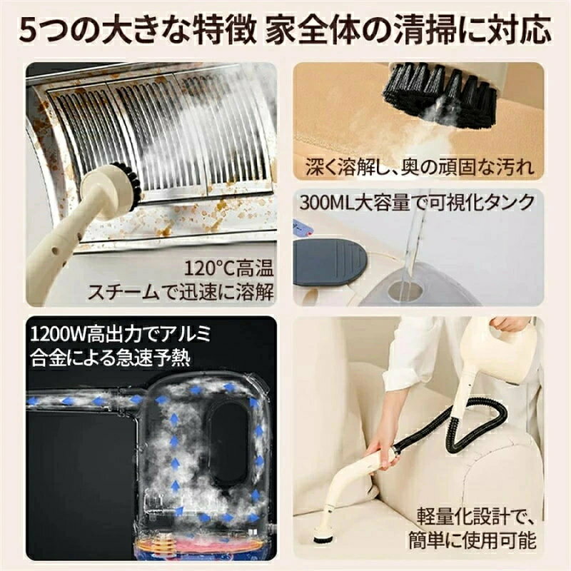 スチームクリーナー ハンディ スチームジェット スチーム クリーナー 高温 大掃除 ...