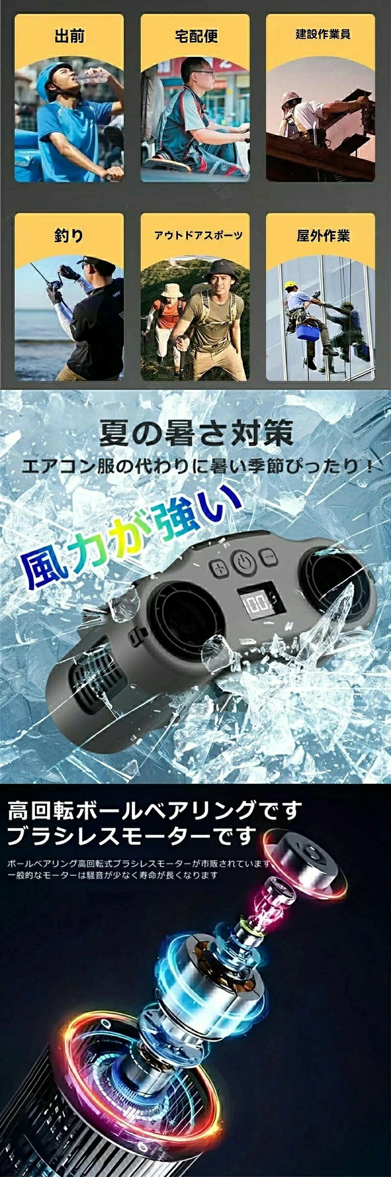 屋外作業用 扇風機 ファン 腰掛け扇風機 首掛け扇風機 携帯扇風機 腰掛けファン ハ...