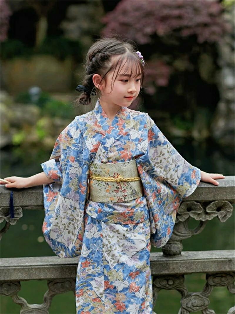 子供 浴衣 ゆかた yukata 花柄 子ども 女の子 キッズ 簡単着付け 作り帯 セット 和...