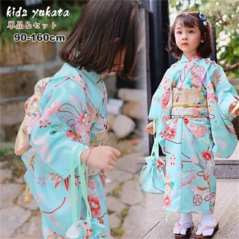 女の子 浴衣 子供 ゆかた yukata 子ども キッズ 簡単着付け 作り帯 セット 浴衣セ...