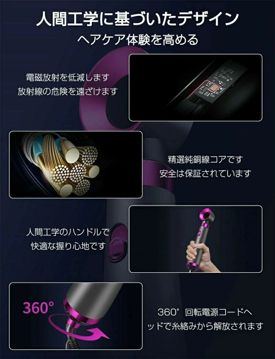 ヘアドライヤー 750W カールドライヤー くるくるドライヤー マイナスイオン 3段階 ...
