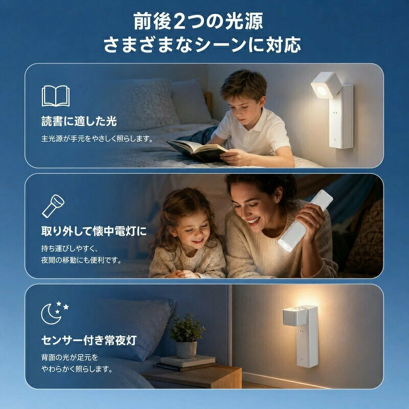 LED 読書灯 ナイトライト 壁掛け ライト センサーライト 授乳ライト フットライト ...