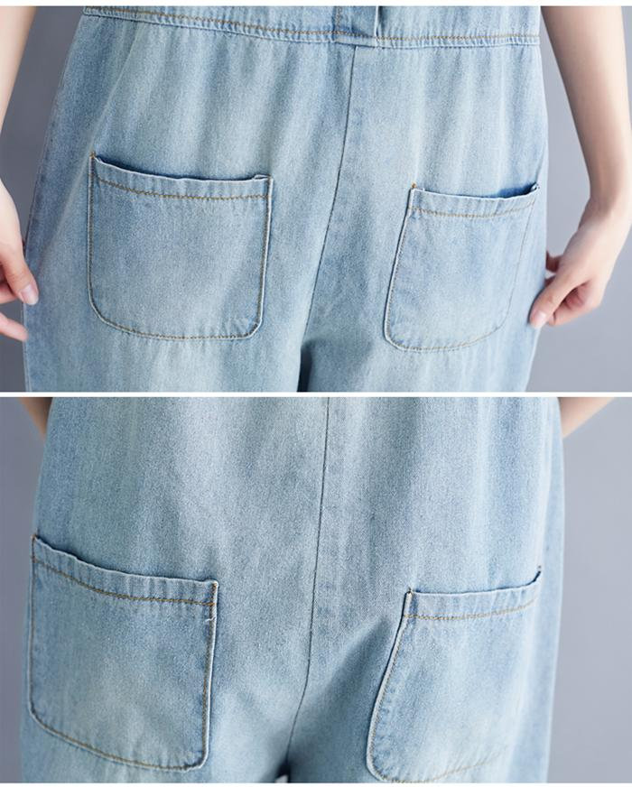 どんすずのデニムサロペットサロペット デニムサロペット オールインワン サロペット サルエルパンツ デニム レディース オーバーオール ワイド ロング ゆったり カジュアル 夏物 大人 パンツ サロペット 可愛い きれいめ　カジュアル ゆったり目｜アングル2