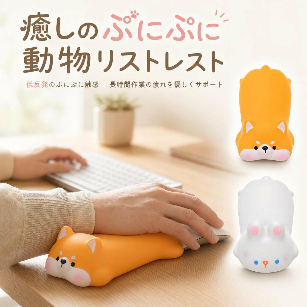 リストレスト かわいい 動物 アニマル 腕置き 12.5*6.5cm 手首 クッション マウス パソコン用 疲労軽減 低反発 PUフォーム 柔らかい 人間工学 手首サポート オフィス 在宅勤務 テレワーク ゲーム 軽量 コンパクト 持ち運び便利 ストレス解消