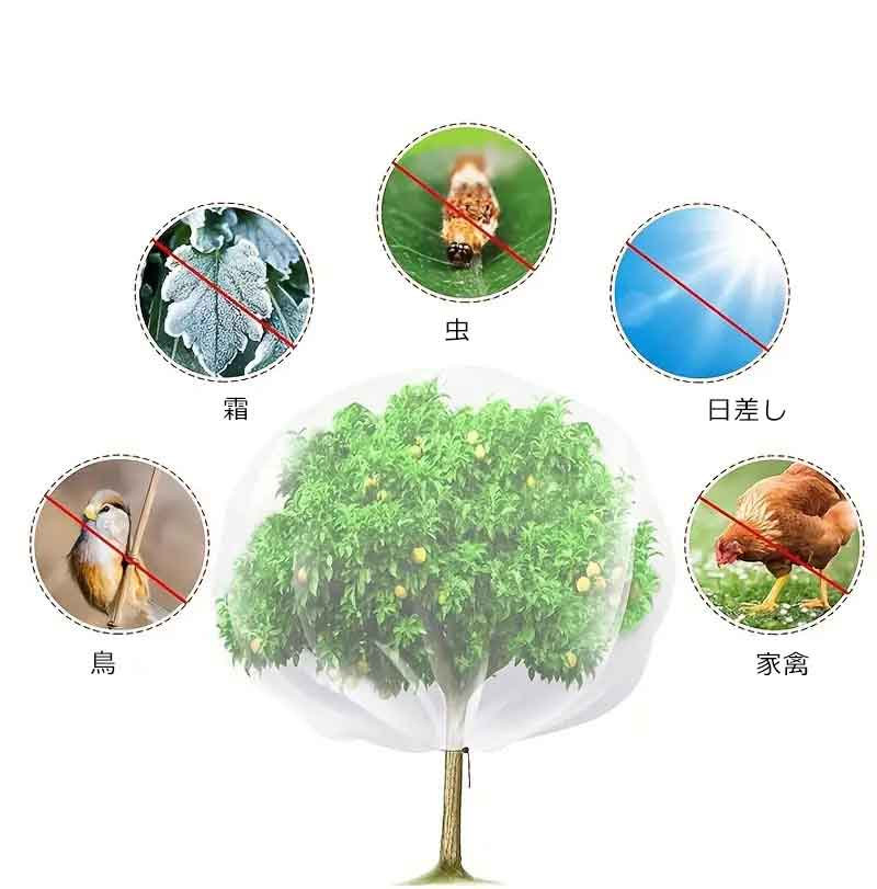 どんすずの防虫ネット ファスナー付き 巾着式 植物保護カバー 鳥よけ ネット 8サイズ展開 園芸用ネット 鳥除け網 野菜網 菜園プランター用 防虫カバー 野菜栽培 防虫 防風 鳩よけネット 家庭菜園 果樹 ガーデン｜アングル3